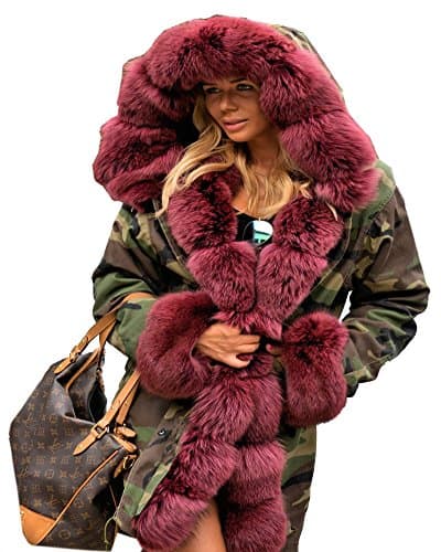 Roiii Women's Warm Winter Thicken Hooded Down Parka Jacket — Wine Red