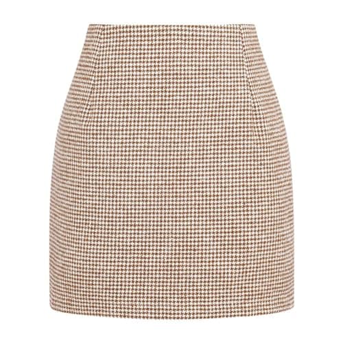 Women's Plaid Wool Mini Skirt for Fall and Winter — Grid Camel