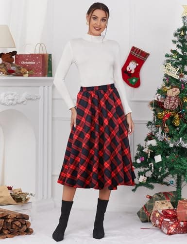 Women's Plaid A-line Midi Skirt by IDEALSANXUN
