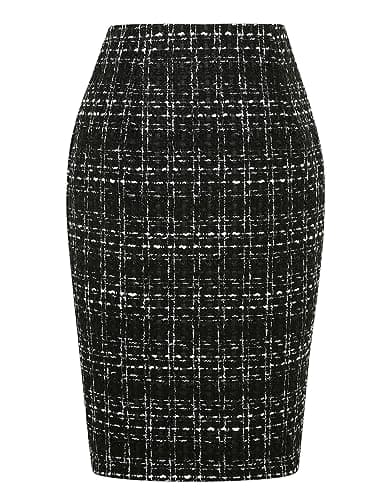 2024 Fall/Winter Plaid Midi Skirt for Women — Tweed Black