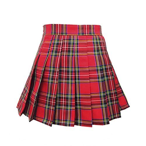 ZHANCHTONG Women's High Waist A-Line Pleated Mini Tennis Skirt — Red Plaid