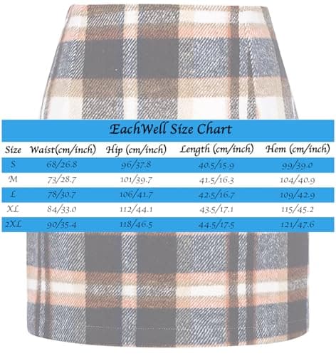 EachWell Women's High-Waist Plaid Wool Bodycon Mini Skirt