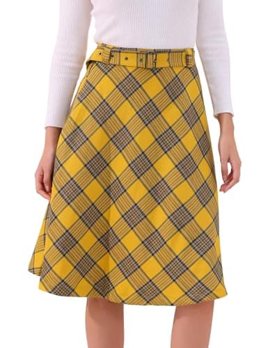 Allegra K Women's Vintage Tartan A-Line Midi Skirt — Dark Yellow
