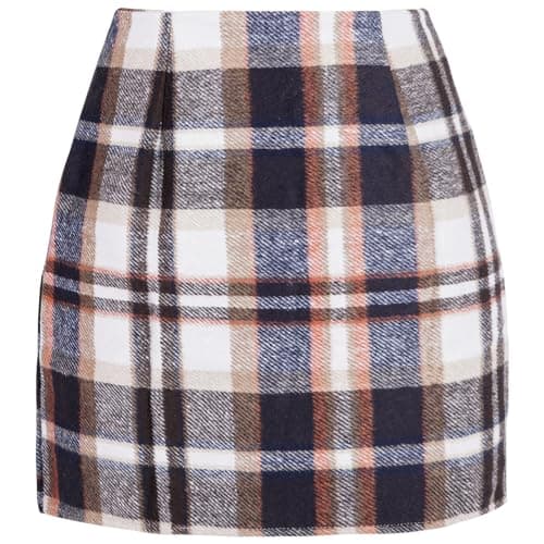 Rbenxia High-Waisted Plaid Wool Mini Skirt — Brown