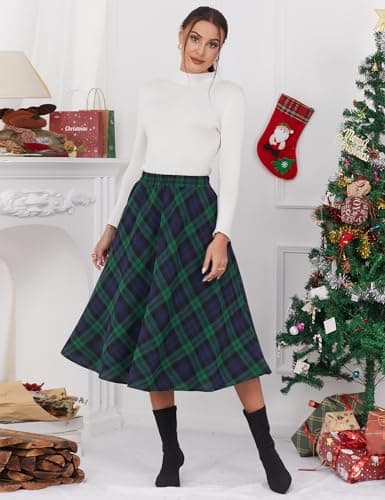 Women's Plaid A-line Midi Pleated Skirt