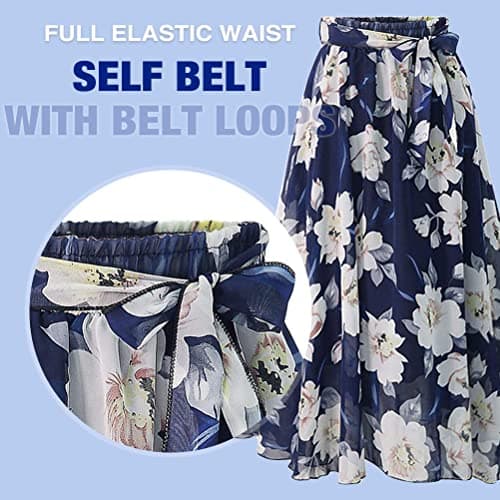 IDEALSANXUN High Waist Floral Midi Chiffon Boho Swing Skirt
