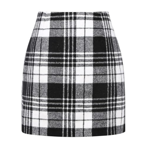 Cyclamen Women's High Waisted Wool A-Line Fall Winter Plaid Mini Skirt