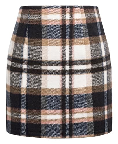 Kate Kasin 2025 High Waisted Casual Plaid Pencil Skirt for Women — Brown