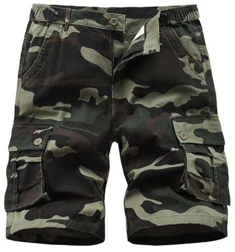 Vcansion Men's Casual Cotton Camo Cargo Shorts with Multiple Pockets — 01green Camo