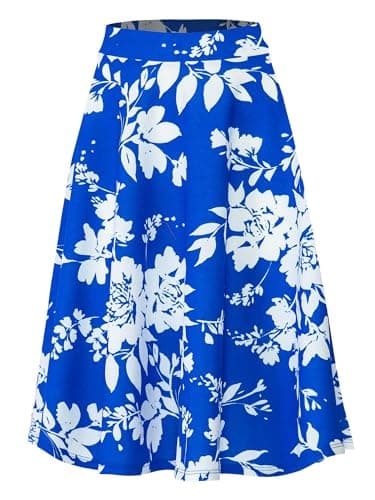 SSOULM Plus Size High Waist Flare Midi Skirt — Ssk004_flowerroyal
