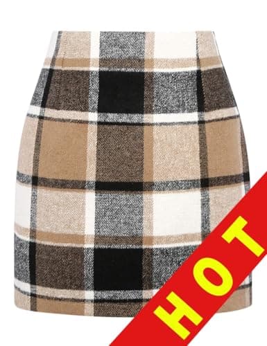 Mywinway Plaid High Waist A-Line Skirt for Women — Brown Black