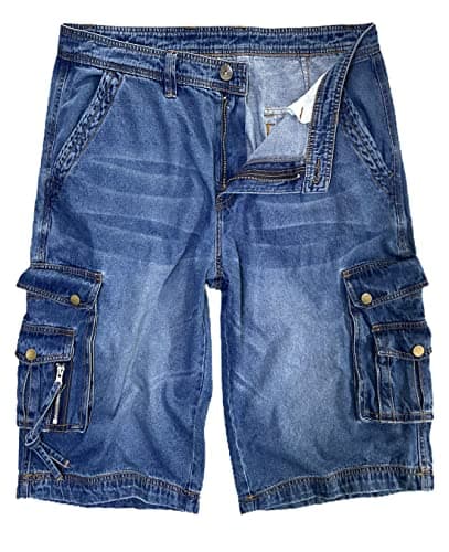 IDEALSANXUN Men's Casual Loose Fit Multi-Pocket Military Style Shorts — Denim Blue