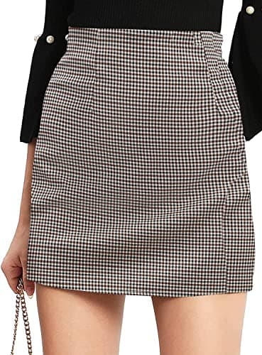 Floerns Women's Plaid High Waist Mini Skirt — Brown Multi