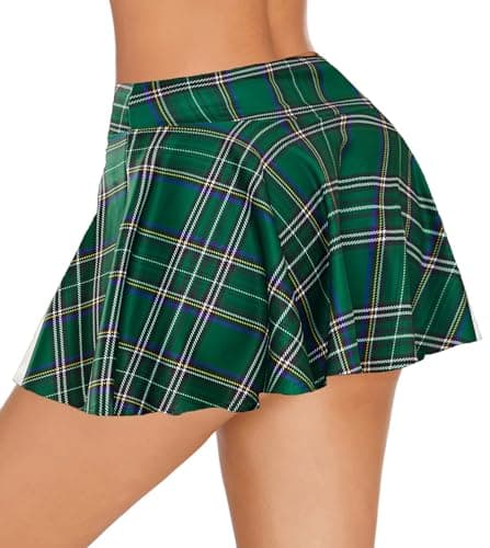 Avidlove Mini Pleated Drawstring Skater Skirt S-XXL — Green Plaid