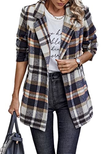PrettyGarden Women's Plaid Winter Jacket With Pockets — Short Style Brown