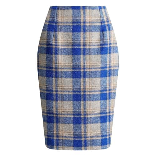 2024 Fall/Winter High Waist Wool Plaid Skirt for Women - Casual and Bodycon — 03 Blue