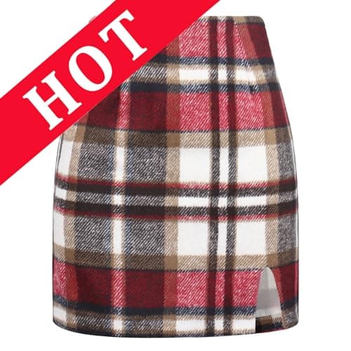 Ibeauti Women's High Waist Plaid Mini Pencil Skirt with Side Split — Plaid Red
