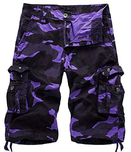 Men's Multi-Pocket Cargo Shorts — Camo-purple