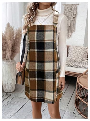 Milumia Women's Plaid Sleeveless Flannel Pinafore Dress