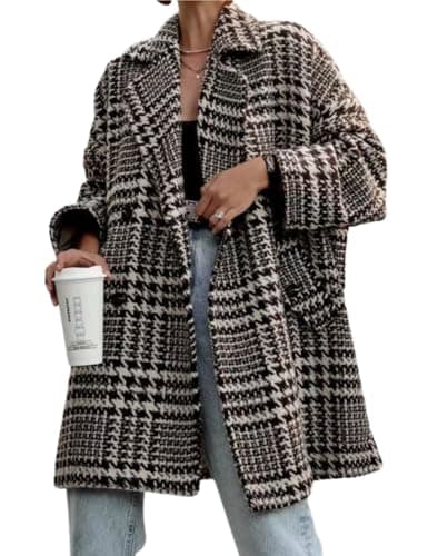 ChouYatou Women's Winter Houndstooth Wool Blend Peacoat — Dark Apricot