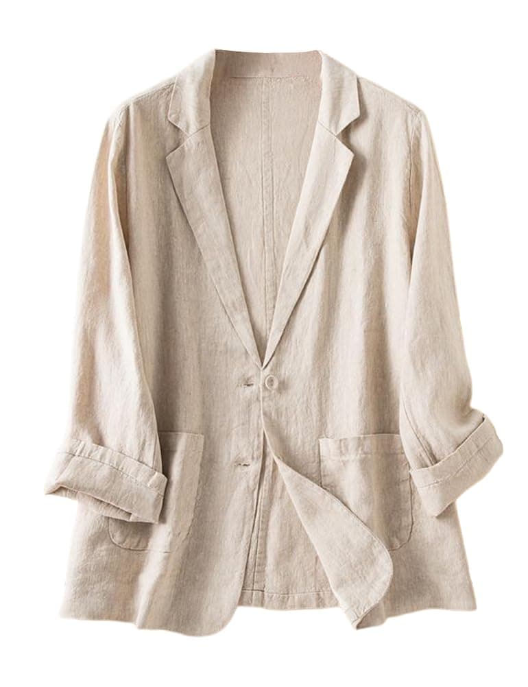 IDEALSANXUN Womens Linen Blazer - Lightweight Casual Suit Jacket