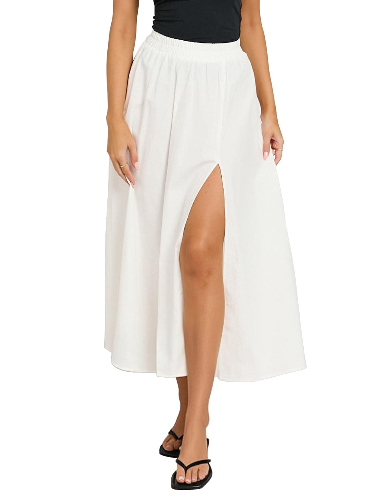 IDEALSANXUN Women's Elastic Waist Maxi Skirtorer Summer A-Line Mid-Length Skirt
