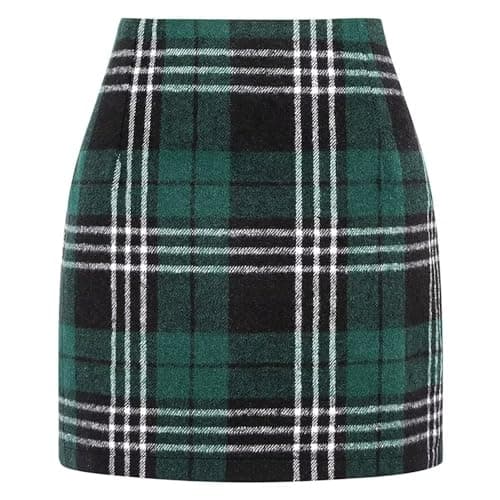 DAYINKEE Women's High Waisted Plaid Bodycon Mini Skirts — Dark Green Lattice