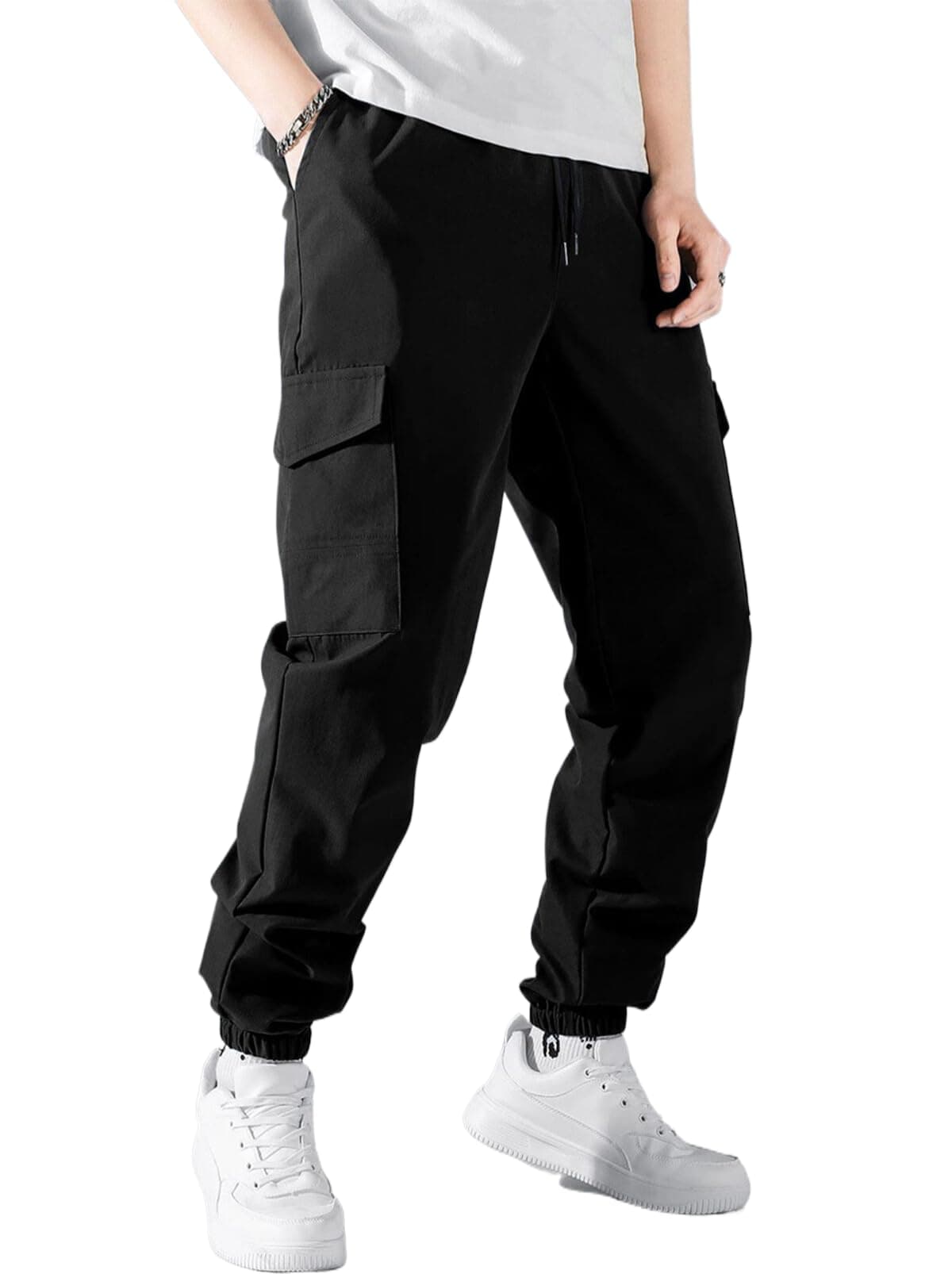 IDEALSANXUN Mens Casual Cotton Cargo Joggers with Drawstring Waist