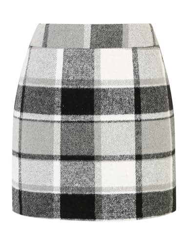 Women's Wool Plaid Mini Skirt - High Elastic Waist for Fall & Winter — Grey New