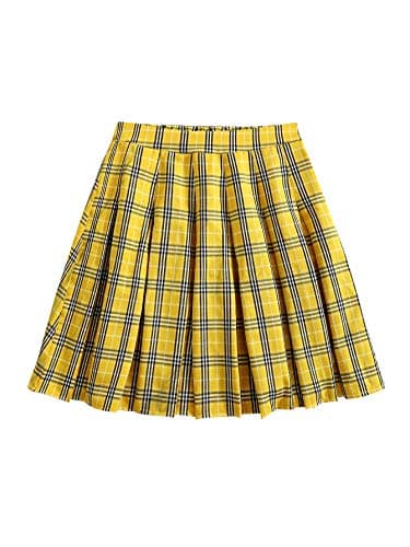 Women's Casual Plaid High Waist A-Line Mini Skirt for WDIRARA — Yellow Plaid