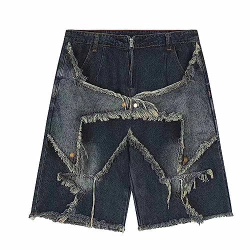 LAPRBY Y2K Blue Denim Straight Leg Shorts Grunge Streetwear — Vintage Tassel