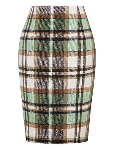 2024 Fall/Winter Plaid Midi Skirt for Women — Green New