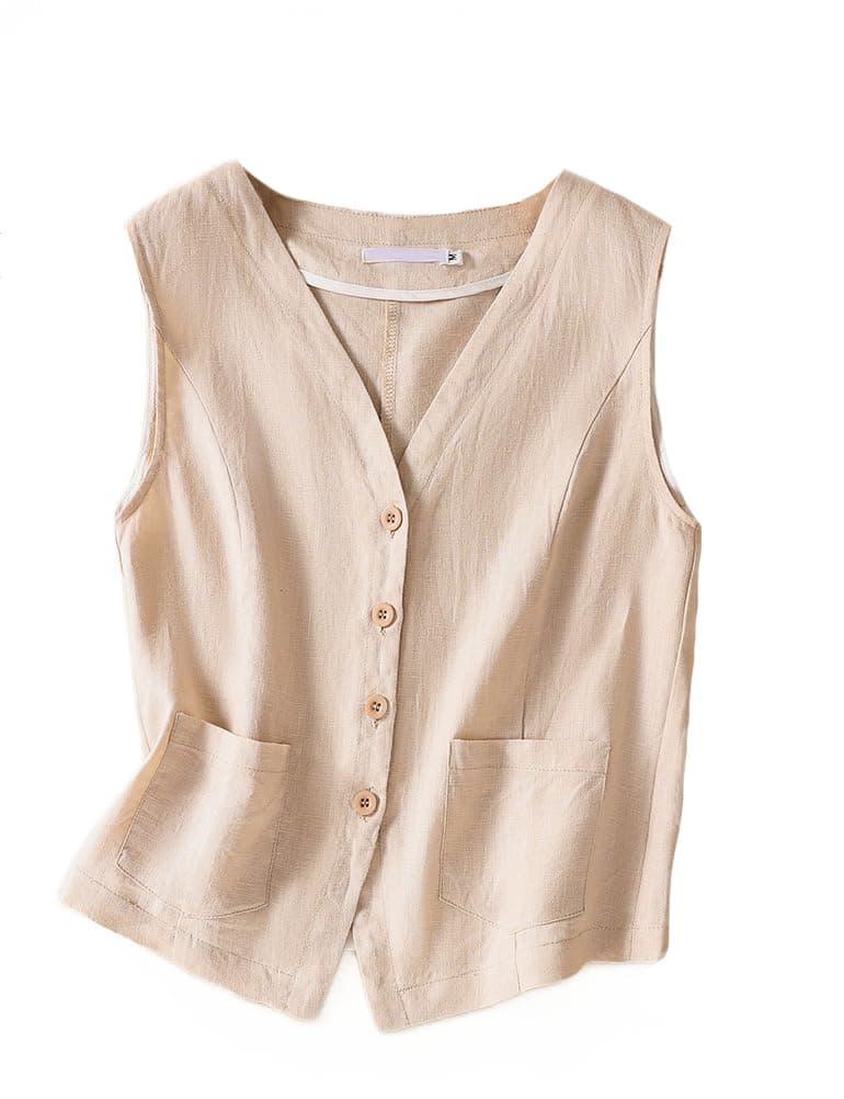 Linen vest for women, sleeveless blazer with button down cardigan