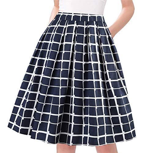 Taydey Vintage Pleated A-Line Skirts for Women — Y-navy Plaid
