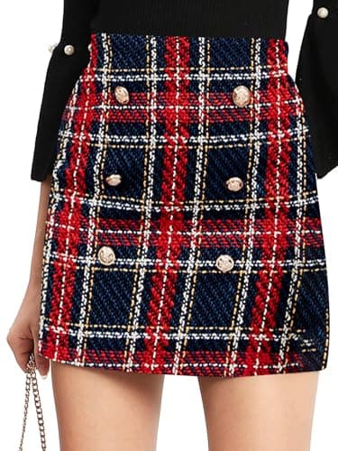 Floerns Women's Plaid High Waist Mini Skirt — Black and Red