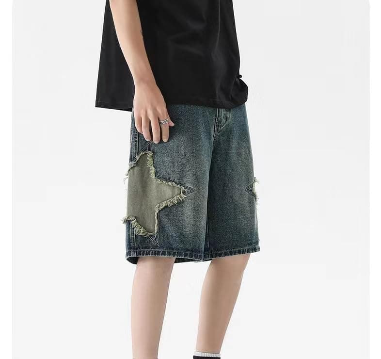 LAPRBY Y2K Blue Denim Straight Leg Shorts Grunge Streetwear
