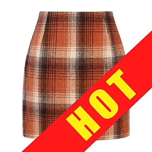 Women's Plaid Wool Mini Skirt for Fall and Winter — Orange