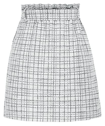 KANCY Women's Casual High Waist Plaid Tweed A-Line Mini Skirt with Pockets