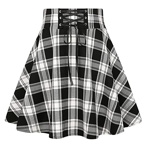 2024 Gothic Plaid Mini Skirts for Women - Short High Waist — Plaid Black A03