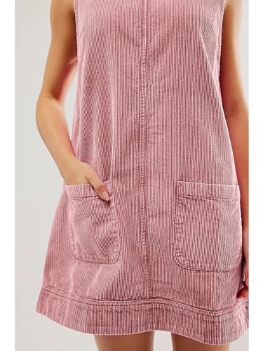 Hooever Women's Corduroy Overall Mini Dress with Pockets