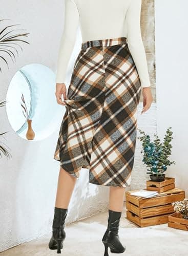RANPHEE Womens Vintage Flannel Plaid Midi Skirt