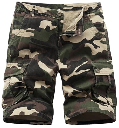 Vcansion Men's Casual Cotton Camo Cargo Shorts with Multiple Pockets — 01khaki Camo