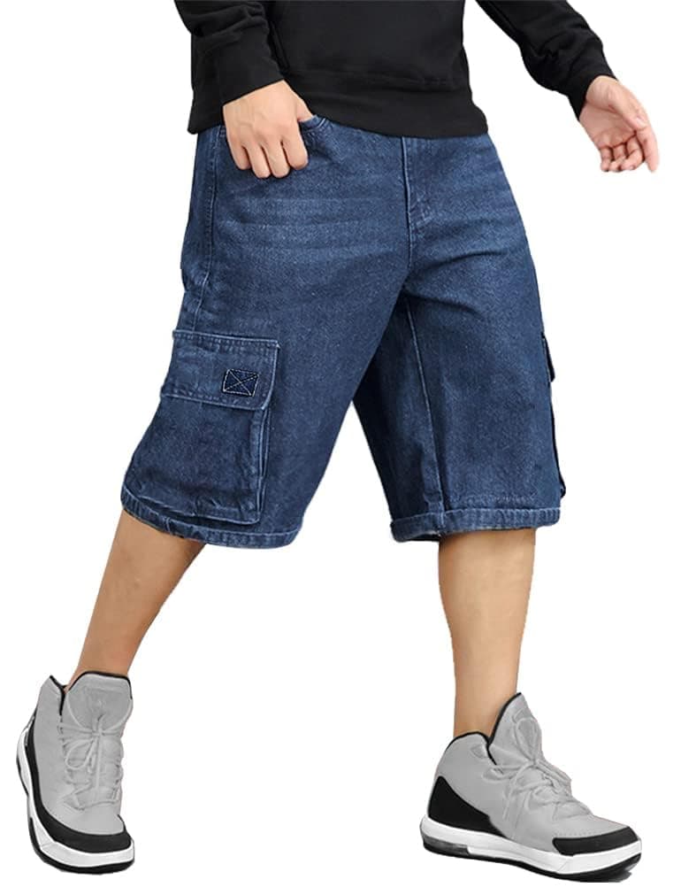 IDEALSANXUN Men's Baggy Casual Long Denim Jorts Shorts Loose Fit Trendy Styles