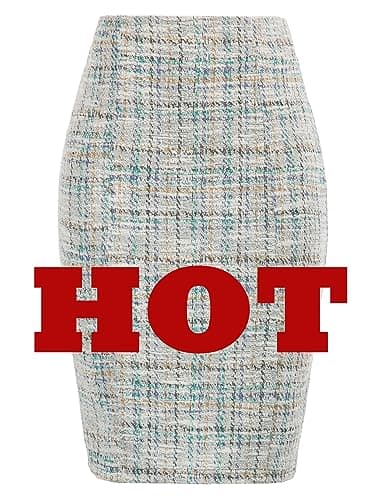 KKate Kasin Women's Elastic Waist Stretch Tweed Pencil Skirt — Gray