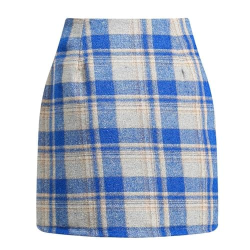 2024 Fall/Winter High Waist Wool Plaid Skirt for Women - Casual and Bodycon — 02 Blue