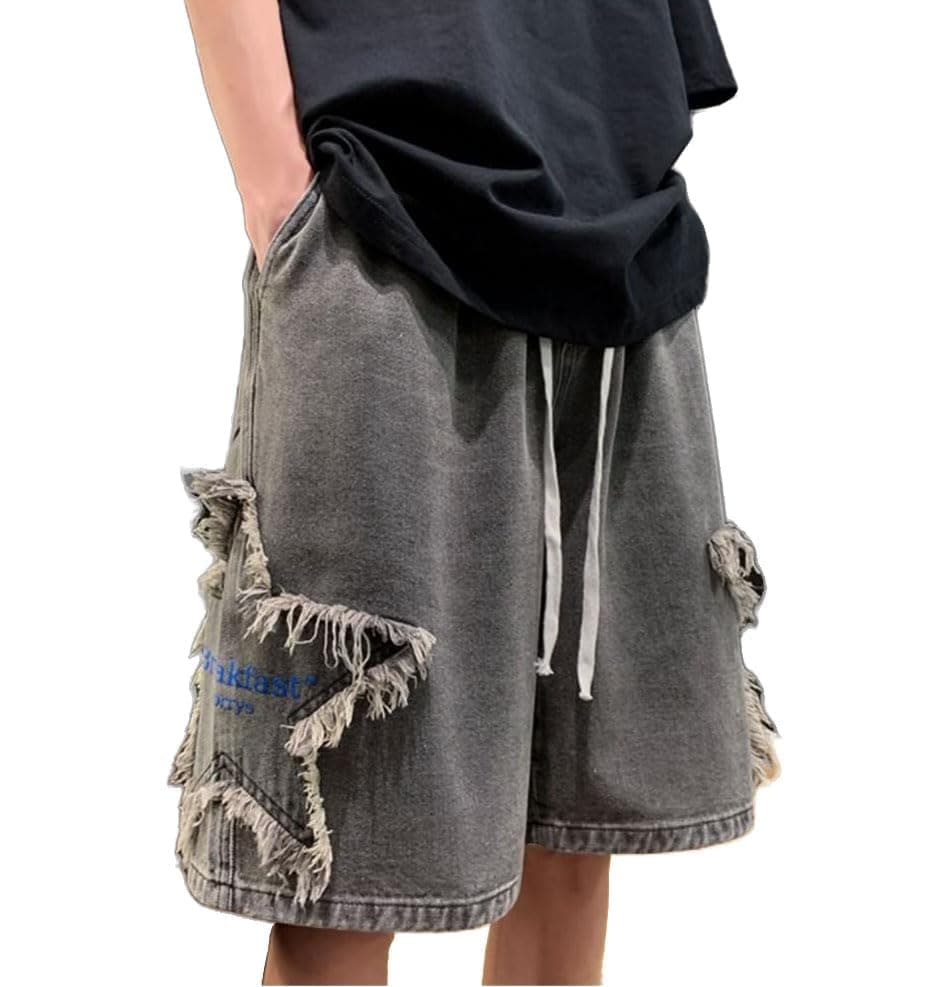 OATSBAS Men's Y2K Star Patchwork Denim Shorts