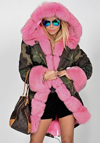 Roiii Women's Warm Winter Thicken Hooded Down Parka Jacket — 7005 Pink
