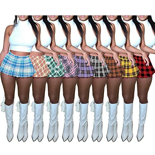 HAOYUAN Women's Mini Pleated Stretchy Skater Skirt