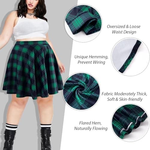Moon Wood Plus Size High Waisted Mini Plaid Pleated Skirt
