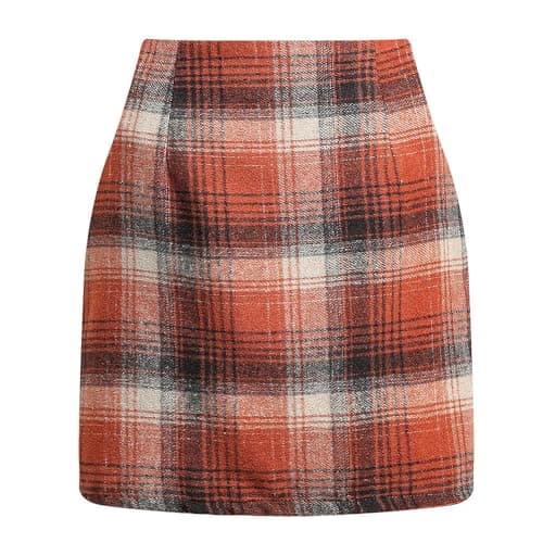 2024 Fall/Winter High Waist Wool Plaid Skirt for Women - Casual and Bodycon — 02 Orange